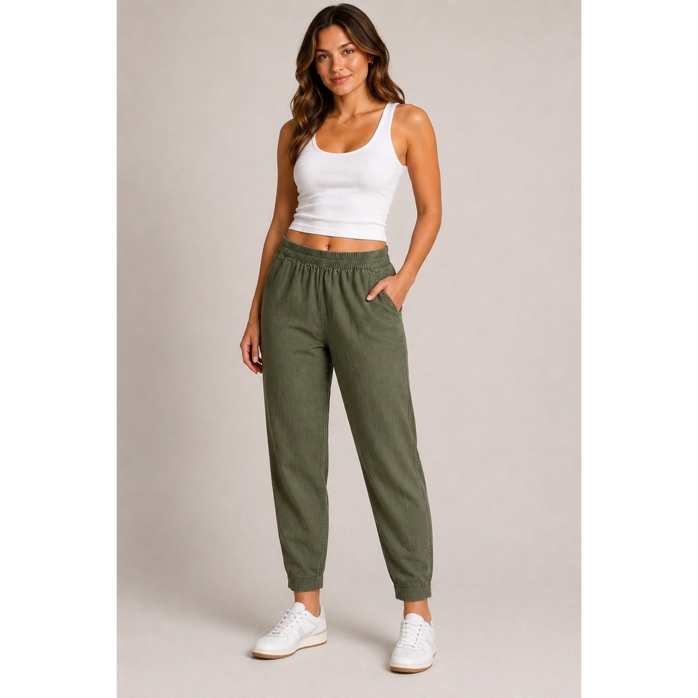 Old Navy Womens XS High Rise Straight Linen Blend Pants Olive Green‎